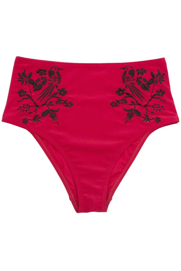 Wolf & Whistle Lana Red Embroidered high waist Bikini Brief Supply