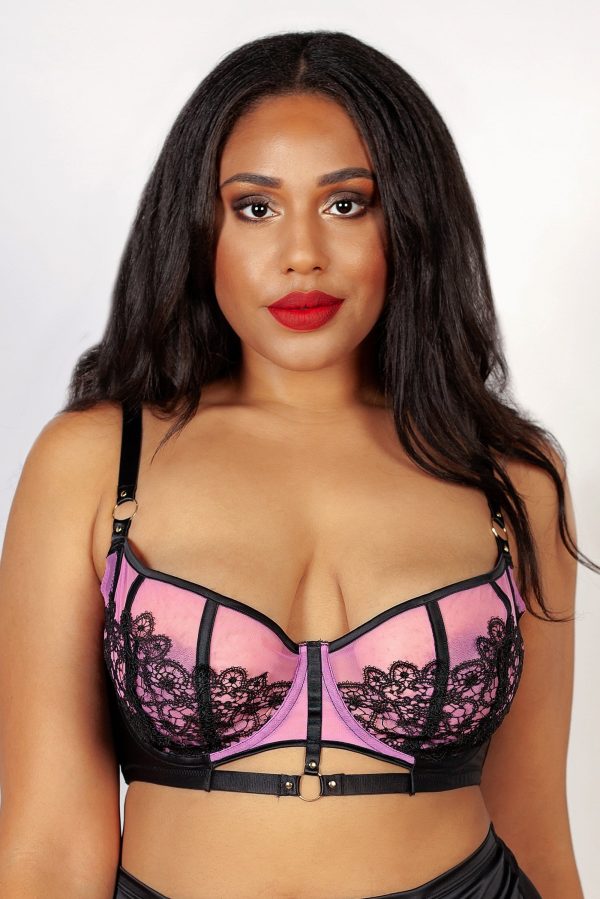 Emelda Lilac Ring detail Curve satin and lace bra Online