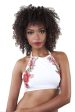 Embroidery High Neck Crop Bikini Top White For Sale