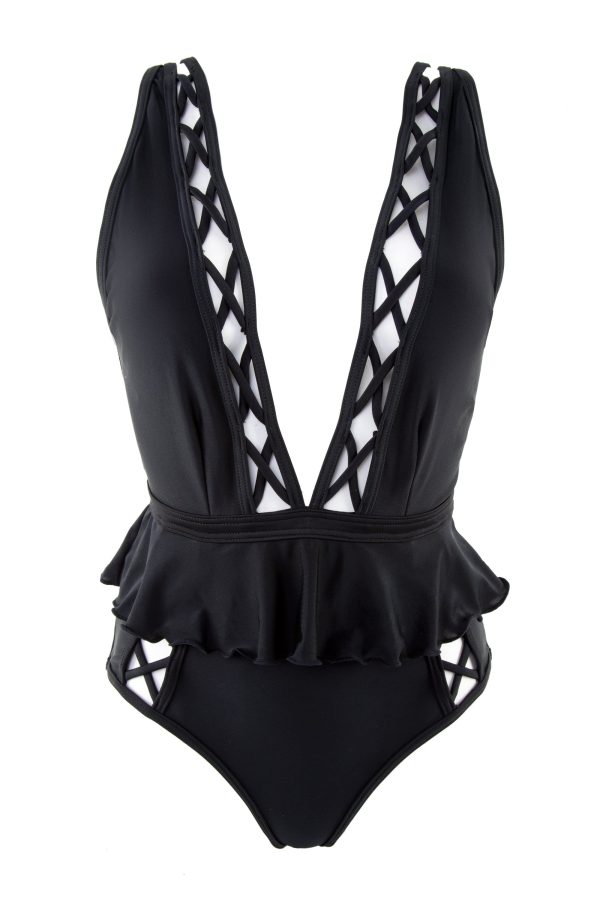 Peek & Beau Black Lattice Swimsuit Hot on Sale