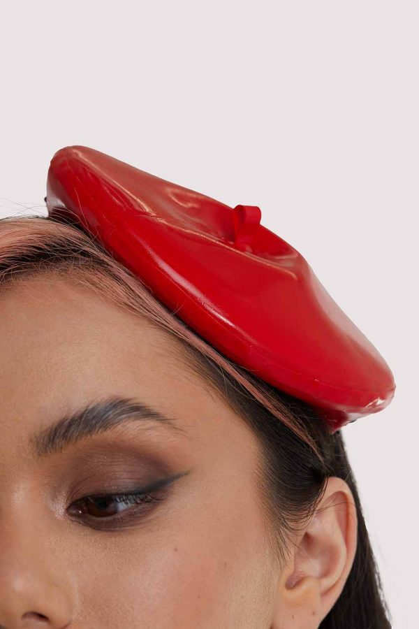 Red Latex Mini Beret For Discount