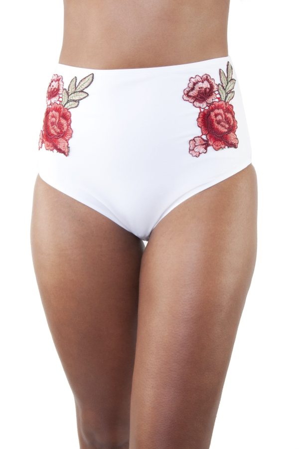 Embroidered High Waist Bikini Brief White Online