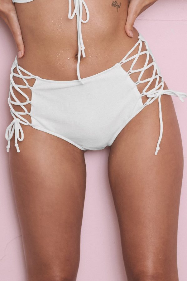 Wolf & Whistle White textured lace up bikini brief Online now