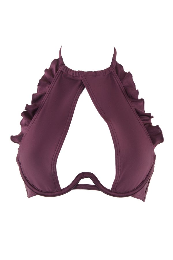 Peek & Beau Wine High Shine Ruffle Frill Bikini Top Supply